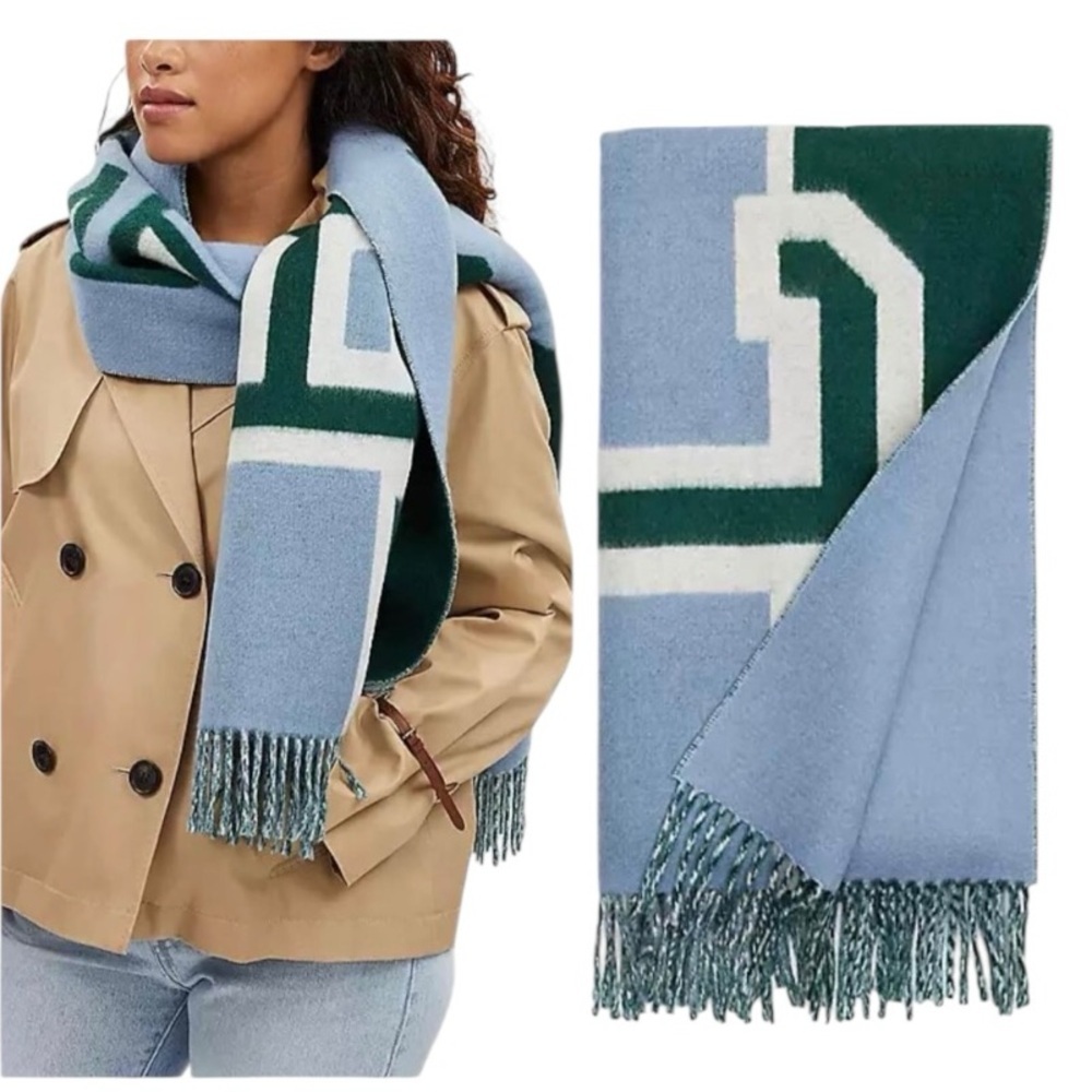 Coach Reversible Colorblock Varsity Print Oversized Muffler Wool Scarf NWT $228 - Picture 2 of 12